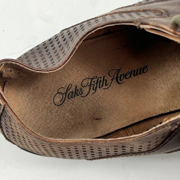 Saks Fifth Avenue Brown Leather Perforated Derby Shoe Mens 7.5 Lace Up 1.25 Heel main image 7